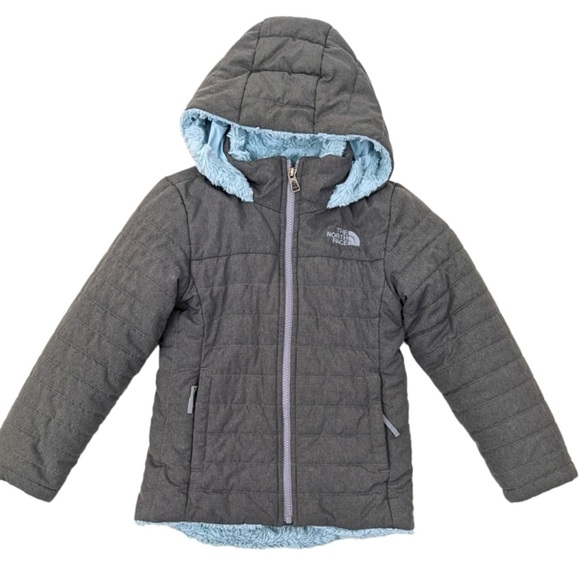 ❄️ North Face ❄️ Girls Gray and Blue Mossbud Swirl Hooded Parka Coat Large 14/16 - Picture 9 of 13